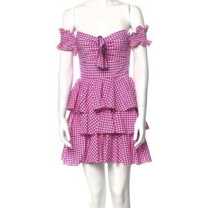 Caroline Constas Pink Gingham Tiered Ruffle Mini Dress XS